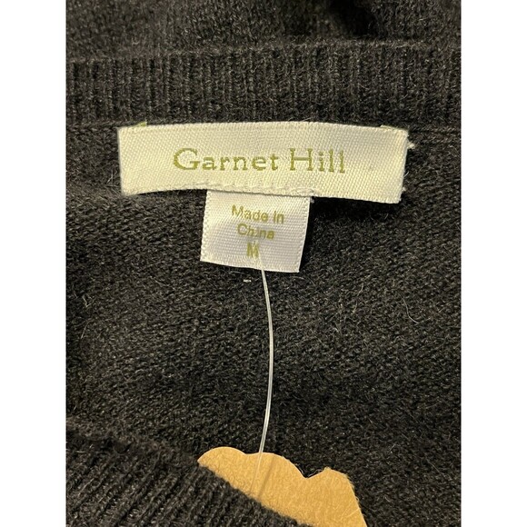 Garnett Hill Cashmere Black Sweater Long Sz M Ruffle Classic Normcore - Picture 3 of 8